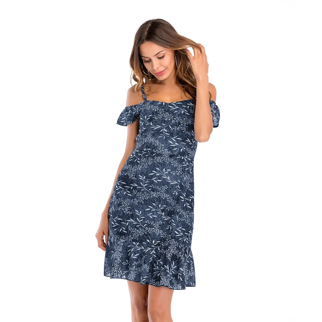 Женское летнее платье с открытыми плечами и цветочным принтом|Женские платья| |