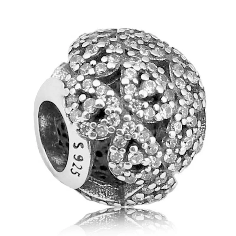 

New 925 Sterling Silver Bead Charm Openwork Teardrop Cascading Glamour With Crystal Charm Fit pandora Bracelet DIY Jewelry