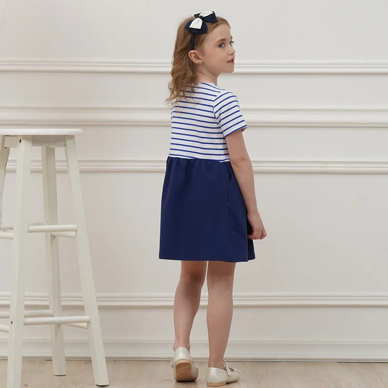 Dxton Summer Girl Clothing Sequined Girls Dress Unicorn Princess Stripe Short Sleeve Animal Kids for 3-8Year | Детская одежда и