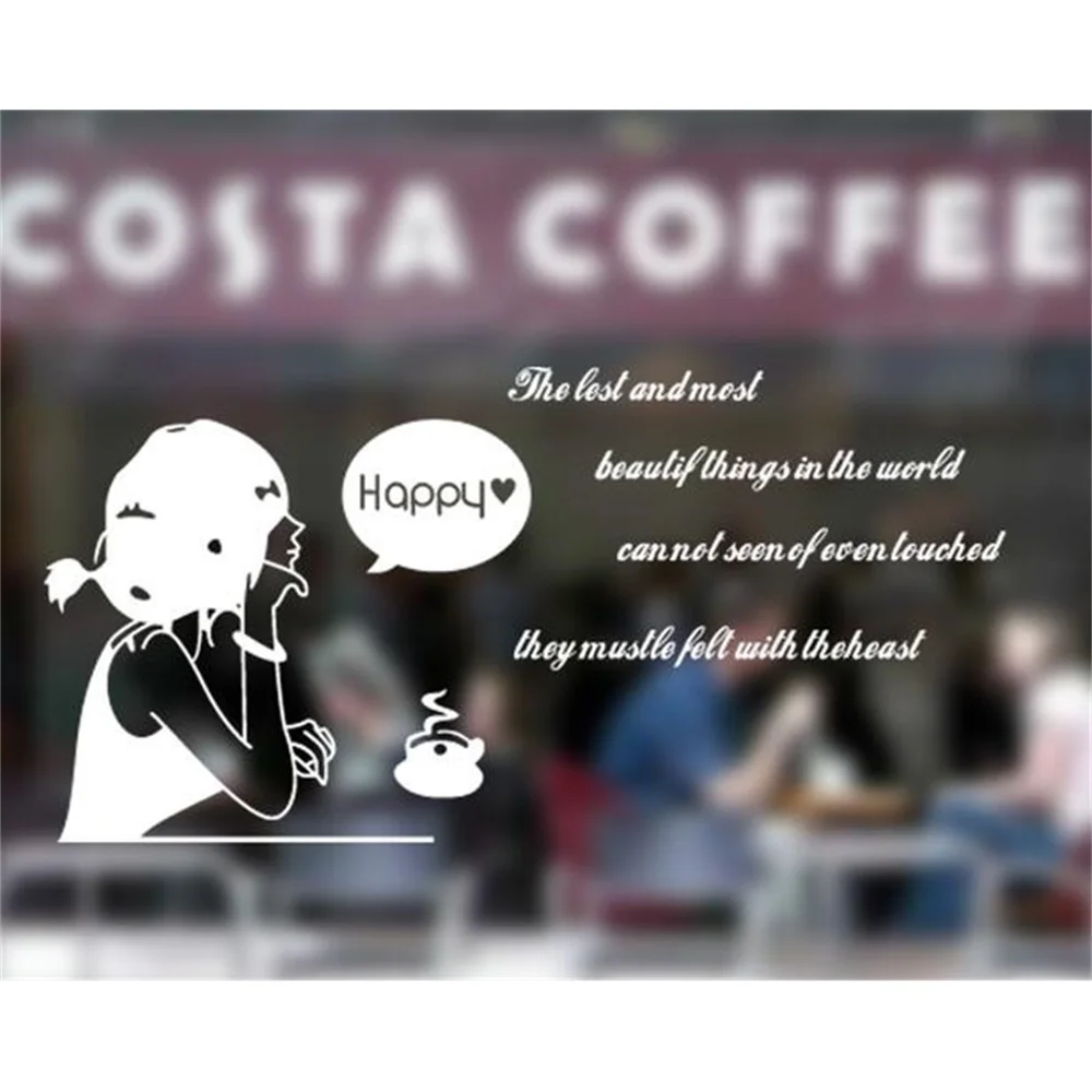 

Coffee Shop Food Shop Decoration Wall Sticker Leisure Women Girl Poster Wall Winow Stickers