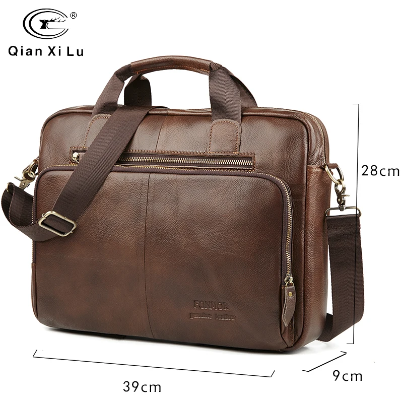 

QianXILu Men Genuine Leather Handbags Casual Leather Laptop Bags Male Business Travel Messenger Bag Men's Crossbody Shoulder Bag