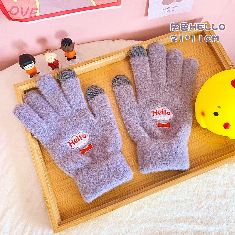

Cute Cartoon Winter Warm Gloves Touch Screen Gloves Plus Velvet Thick Soft Smile Mittens Women Knitted Gloves Phone Tablet Pad