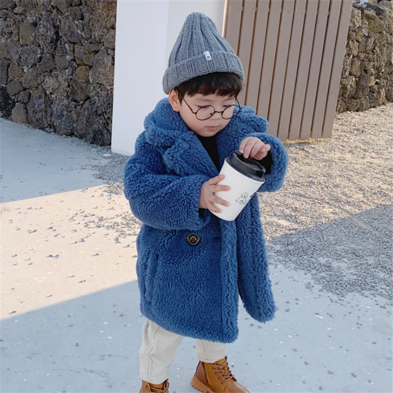 2-9Y Kids Girls Faux Fur Coats 2023 Winter Thicken Warm Mid-length Cashmere Coat for Children's Boys Clothing Christmas images - 6