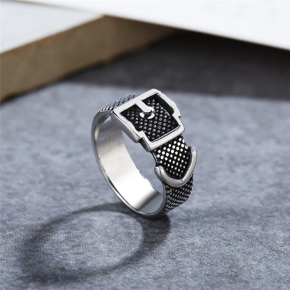 

Punk Hip Hop Belt Buckle Men Ring Creative Design 316L Stainless Steel Ring For Men Women Fashion Jewelry Gifts Wholesale