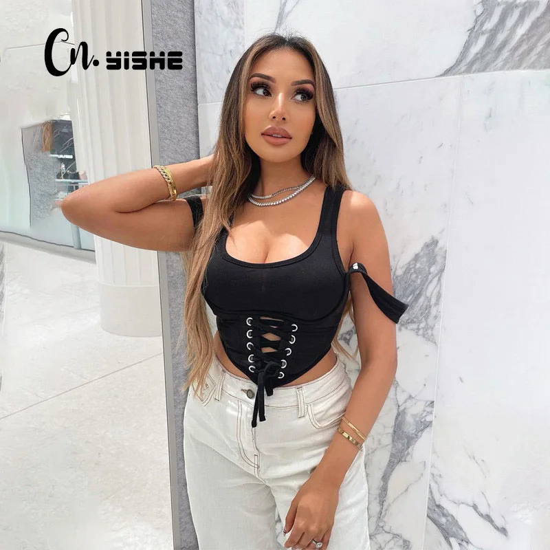 

CNYISHE High Street Corset Top for Women Bralette Top Sexy Skinny Bandage Lace Up Wild Straps Tanks Femme Vest Streetwear Blusas