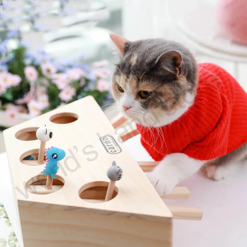 

Игрушка для кошек, Чейз, мышь, твердый деревянный интерактивный лабиринт, Хит для домашних животных, хомяк с тремя пятью отверстиями для мыш...