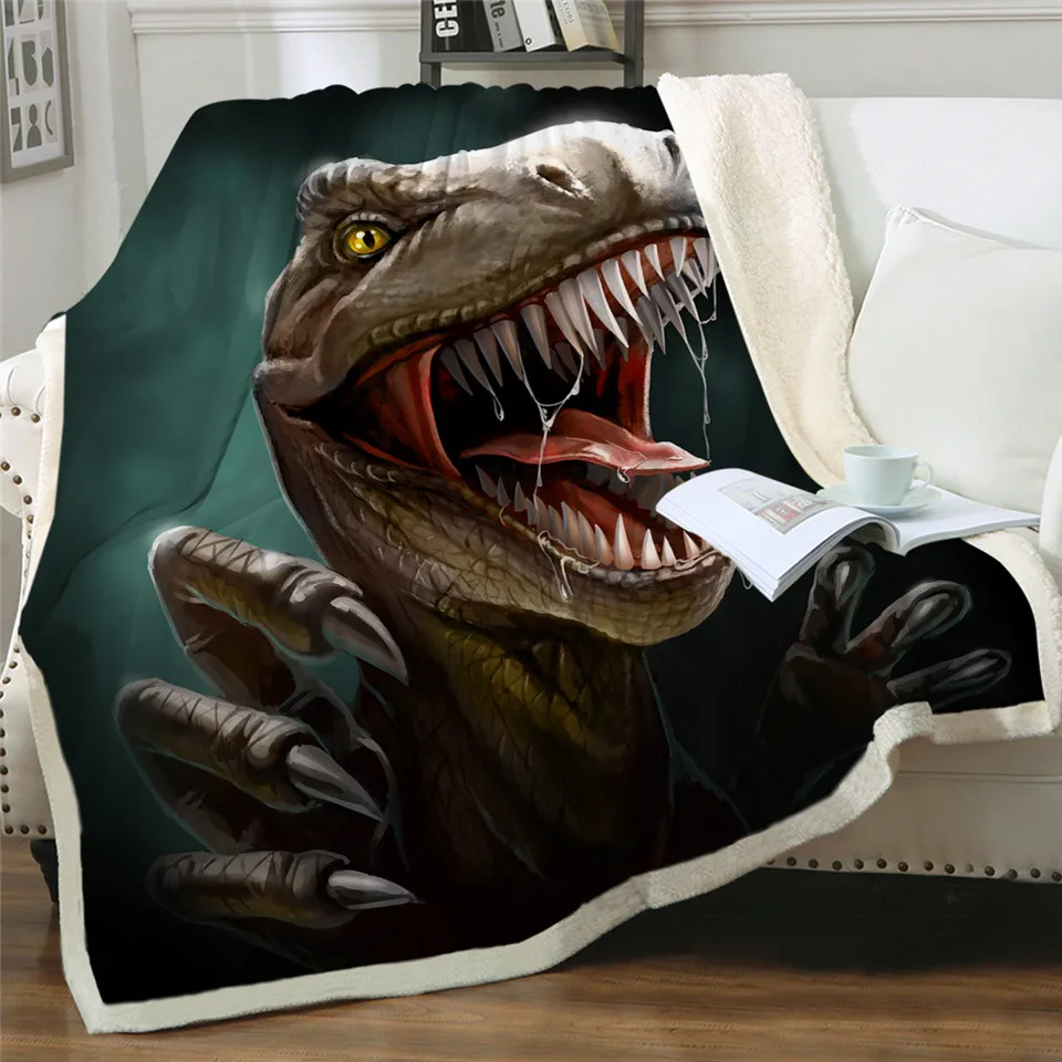 

3D полностью большое пушистое одеяло динозавра, мягкое одеяло Юрского периода для мальчиков, 3D одеяло из шерпы с животными, постельное белье ...