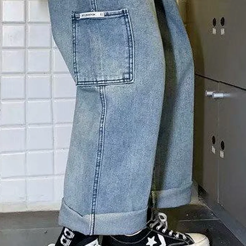 

Jeans Women Teens 2021 New Ankle-Length Trousers Spring Baggy Popular All-match Design Big Pockets Vintage Oversized 3XL Ulzzang