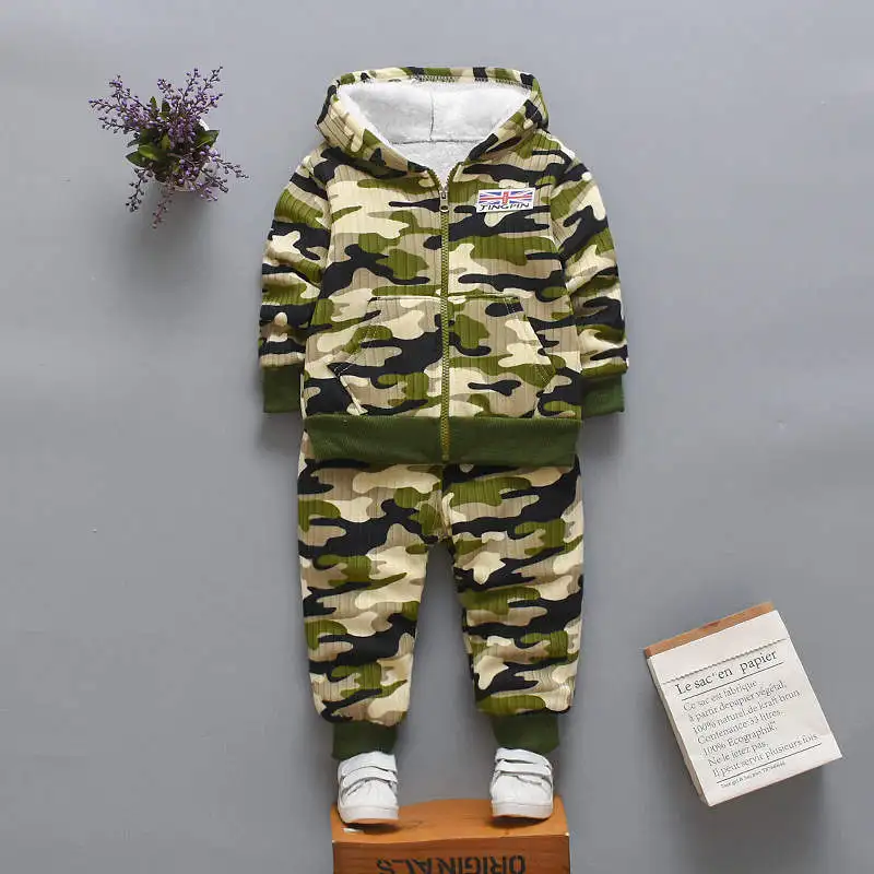 fleece green Детские теплые флисовые комплекты одежды для маленьких мальчиков г. Осенне-зимние камуфляжные костюмы с длинными рукавами для малышей, одежда для От 2 до 4 лет - Цвет: fleece green