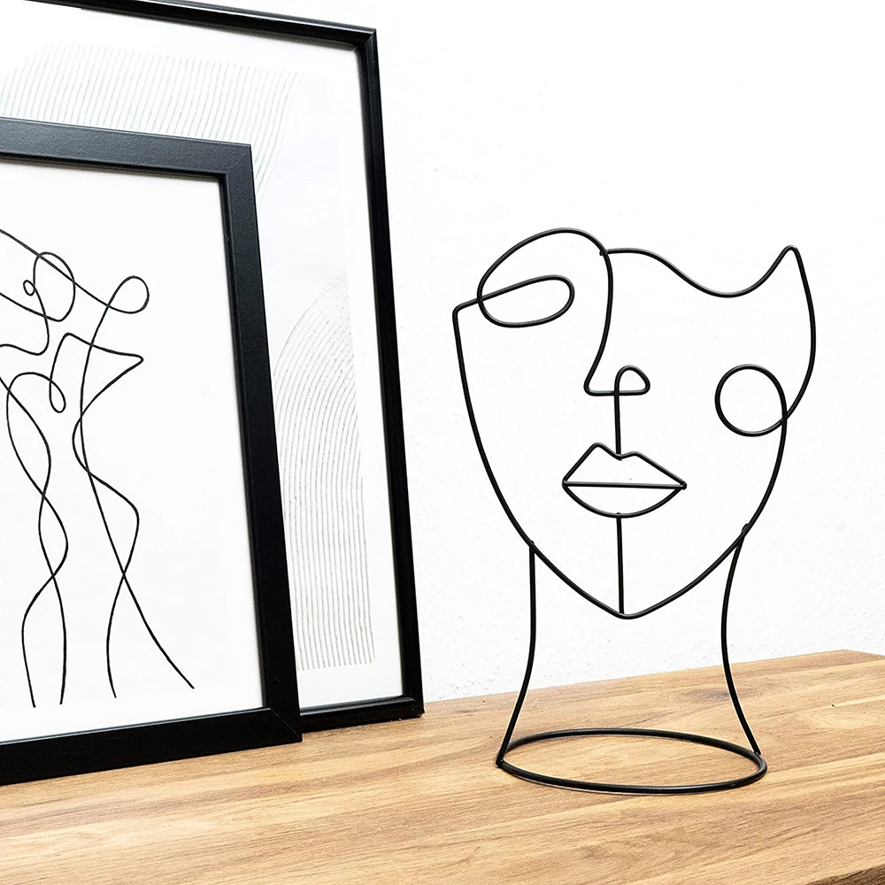 Абстрактная Металлическая черная декоративная статуя для лица в стиле ретро