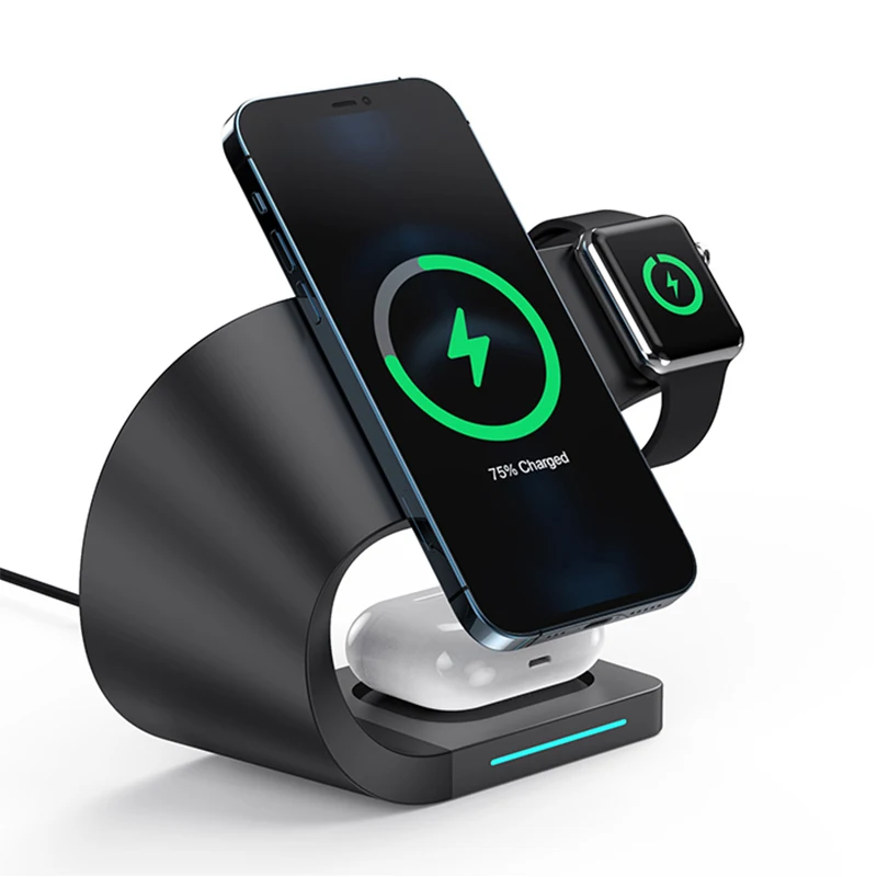 Cargador inal&aacute;mbrico 3 en 1, soporte de carga r&aacute;pida Qi de 15W para iPhone 13, 12, 11 Pro Max, Xr, 8 Plus, Airpods, reloj Xiaomi mi 11, Samsung-1
