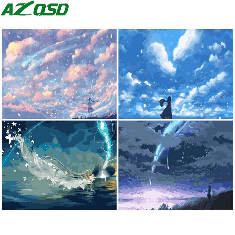 

AZQSD Coloring By Numbers Sky Canvas Painting Kits Decor For Home Painting By Numbers Scenery Acrylic Paint Wall Art