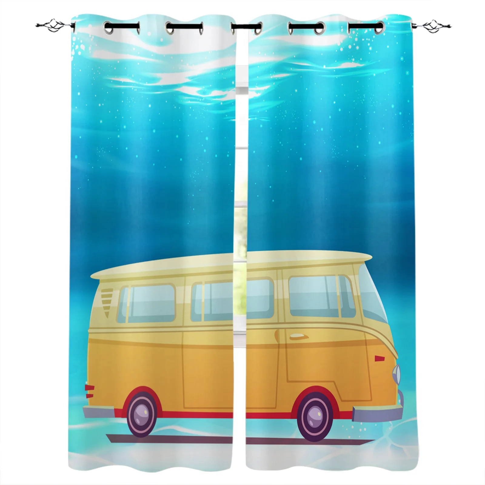 

Summer Seaside Beach Car Camping Grommet Top Curtains for Living Room Bedroom Kitchen Window Treatments Home Decoration Drapre