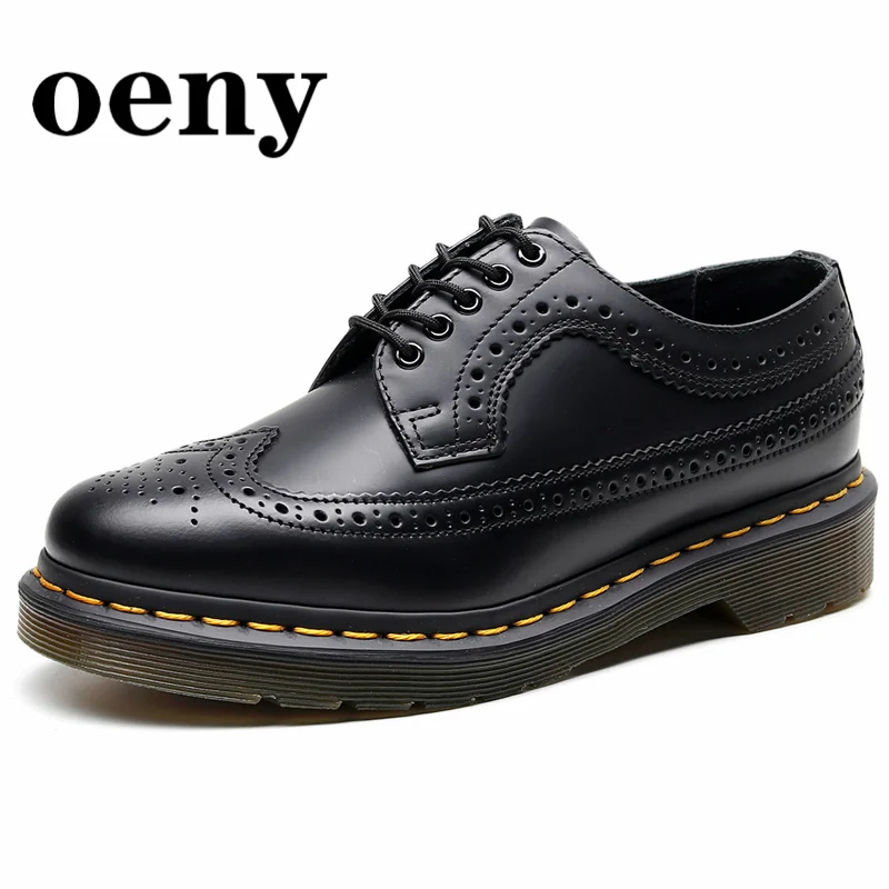 

New Black Brogue Shoes Men Leather Casual Derby Oxford Shoes Couple Platform Martin Shoes Boots Men Brand Genuine Leather Shoes