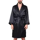 Для мужчин Топ и штаны пижамный комплект домашняя летняя одежда для сна, имитация шелка с карманами пояс банный халат, домашний халат пижама банный Халат