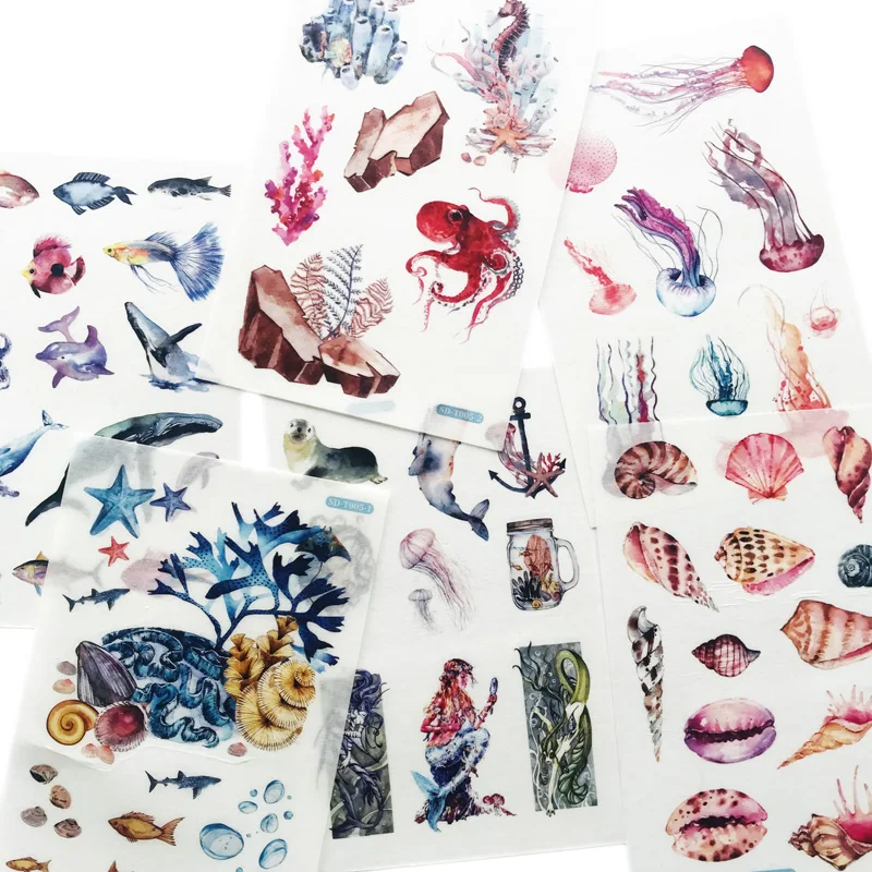 

6 Sheets/Pack Fantasy Under The Sea Sticker Adhesive Craft Stick Label Notebook Computer Phone DIY Decor Kids Gift Stationery