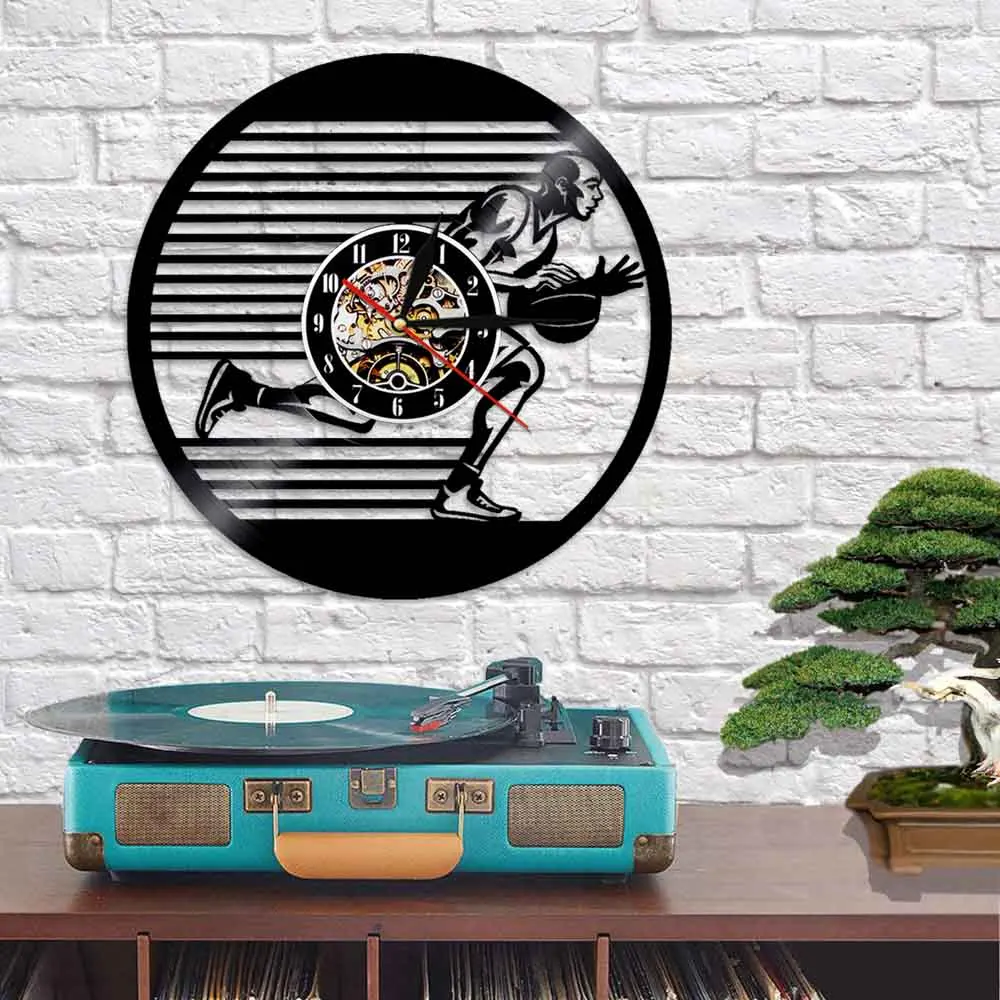 Basketball Player Sport LED Vinyl Wall Clock 3D Modern Design Art Decoriave Atmosphere Light Unique Gift For Boy | Дом и сад