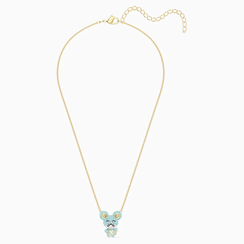 

Fashion Accessories SWA New LITTLE Necklace Gold Cute Light Blue Mouse Model Necklace Crystal Female Romantic Jewelry Gift