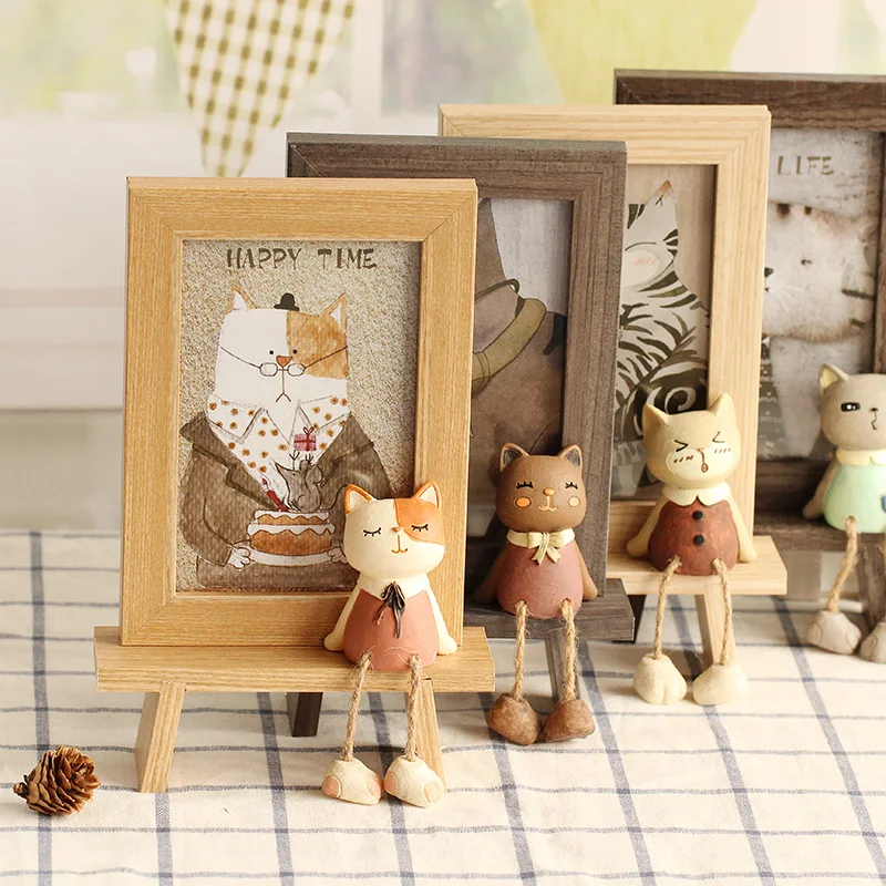 6 дюймов Милая кошка креативная деревянная фоторамка настольная подставка