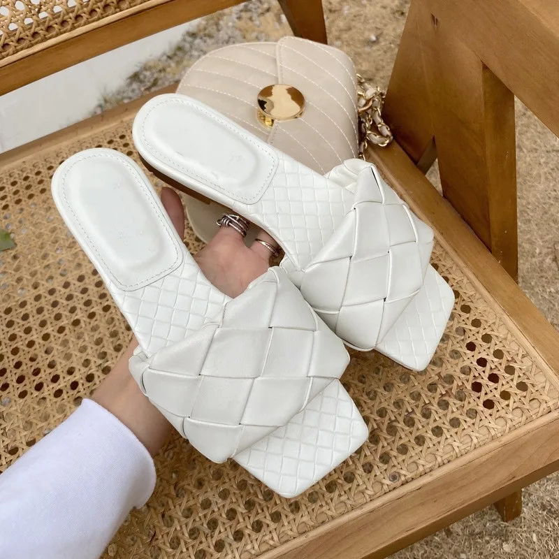 

Women's shoes open toe sandals ins hot net red flip flops woven flat slippers
