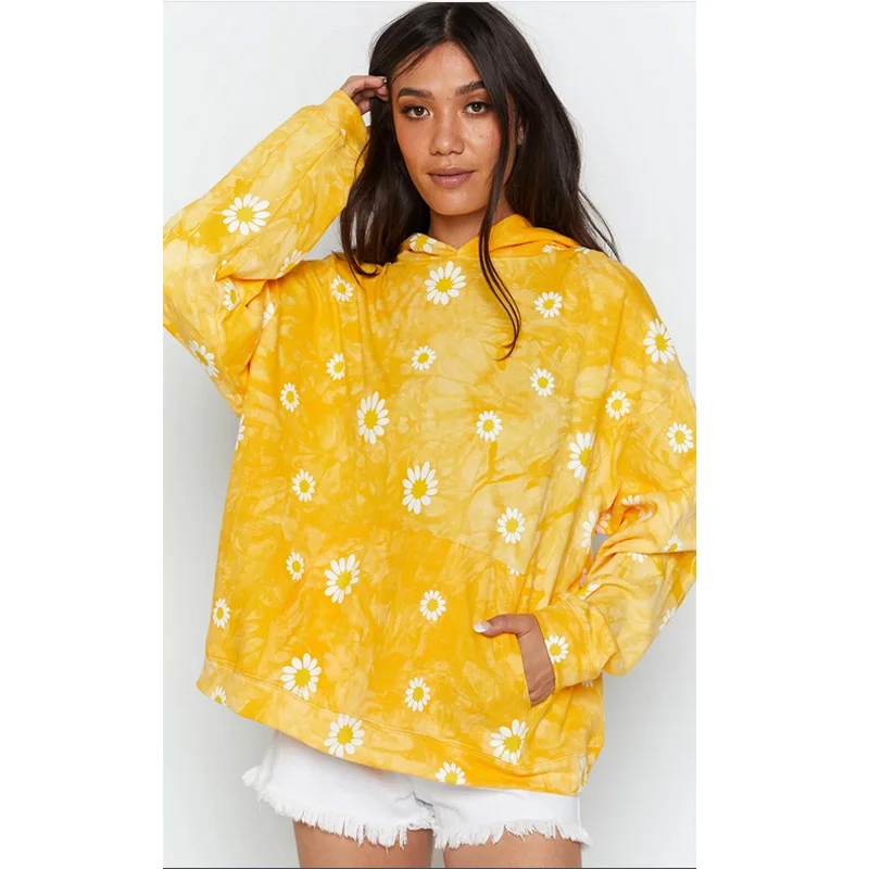 

2020 Autumn New Daisy Print Hoodies Women High Quality Daisy Hoodie Hip Hop Front Back flower Sweatshirts