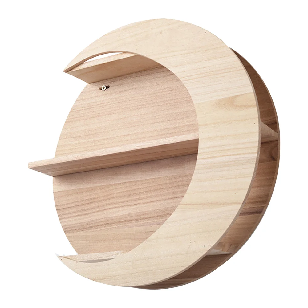 

1Pc Wooden Storage Rack Wall Mounted Rack Creative Moon Shape Wall Decor