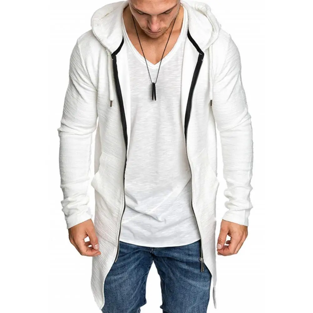 

2021 NEW Men Coat Zippered Hooded Pocket Mid-Length Outwear Men Coat JacketCardigan