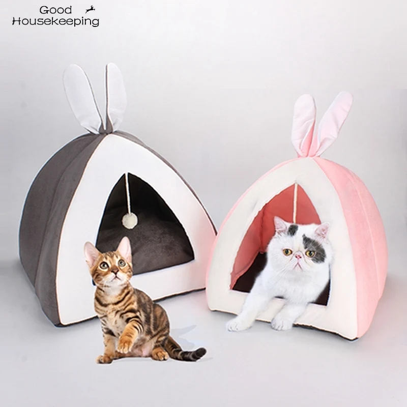 

Pet Bed Dog Beds Puppy Cat Nest Winter Warm Rabbit Shape Dog House Cage Kennel for Pet Dogs Bed Mat Washable Dog Kennel Xmas