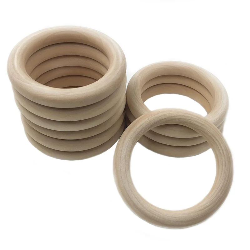 Anillos de dentici&oacute;n Natural para beb&eacute;, collar de madera, pulsera, manualidades, anillos de madera sin terminar, manualidades, mordedor, 50 piezas, 55mm-3