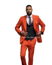 Ensemble veste et pantalon pour homme, veste et gilet, couleur Orange, noir, Blazer à revers, sur mesure, costume pour fête de mariage, manteau + pantalon + gilet, 3 pièces  (1)