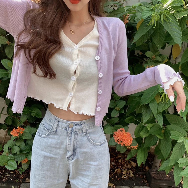 

Short Knitted Top for Women Spring/Summer 2021 New French Minority Design Sense Fake Two Pieces Sweater Cardigan Coat