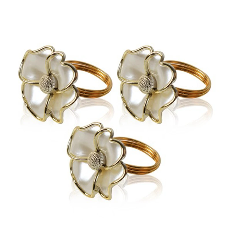 

Lotus Flowers Napkin Rings White Pearl Shape Napkin Rings for Hotel Beautiful Napkin Buckle Wedding Table Decor,9 Pcs