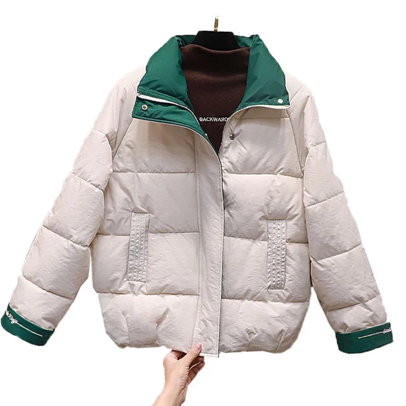 

New 2020 Cotton Coat Short Women's Down Cotton Jacket Large Size Loose Winter Parka Jackets Black Creamy-white Outwear Parkas