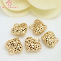 6pcs 1314mm 24k champagne gold color plated brass 3d heart charms pendants high quality diy jewelry accessories