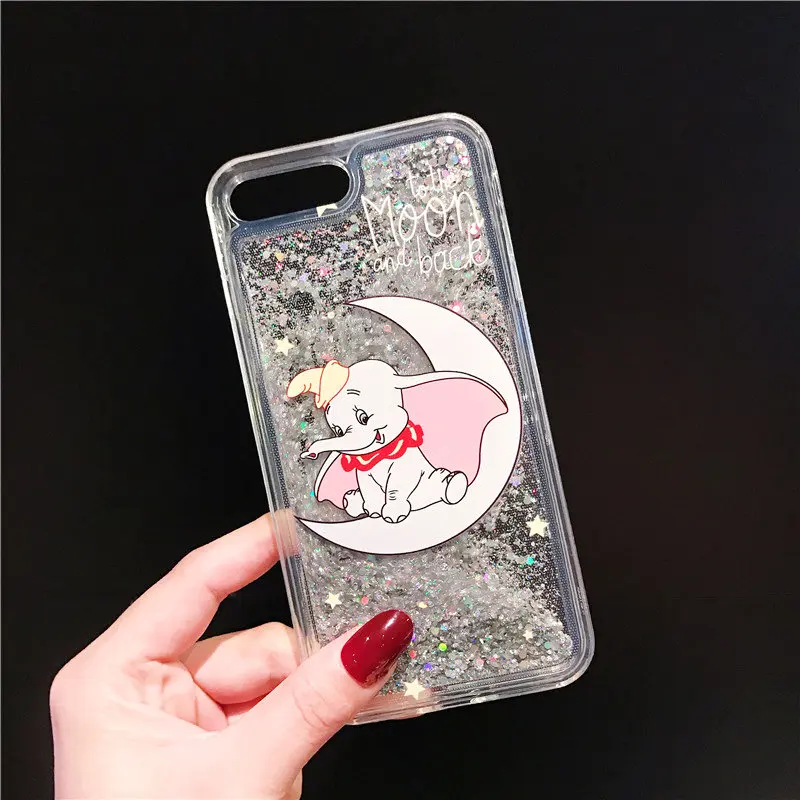 Милый мультфильм сыпучий песок с блестками Луна Dumbo телефон чехол для iphone Xs MAX XR X 6