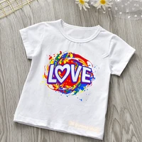newly girls t shirts rainbow color love graphic print girl clothes fashion casual kids tshirt summer cool boys t shirt white top