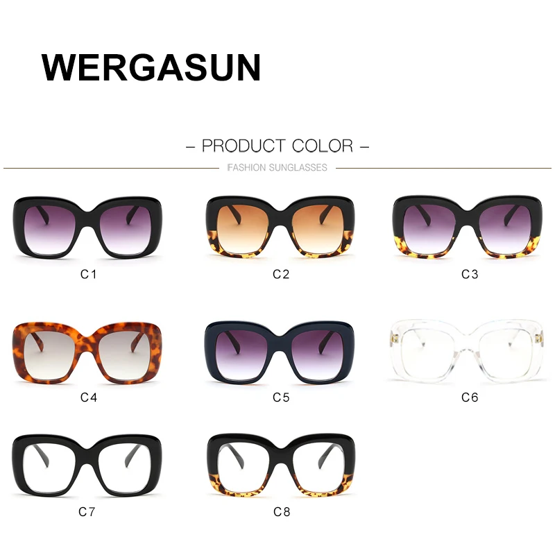 

WERGASUN Vintage Oversized Square Sunglasses Women Brand Designer Luxury Retro Black Frame Sun Glasses Female UV400 Shades