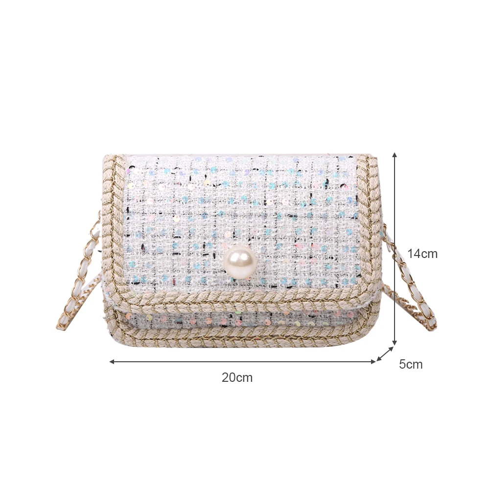 

Fashion Woolen Messenger Bag Women Chain Shoulder Flap Handbag Winter Autumn Pearl Clasp Casual Small Satchel
