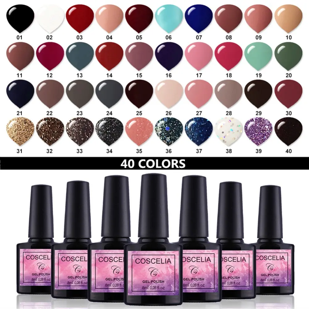 40PCS SET COSCELIA 40 шт./компл. набор гель-лаков для ногтей Набор для ногтей Гель-лак 40 цветов для дизайна ногтей маникюрный набор для ногтей для маникюра - Цвет: 40PCS SET