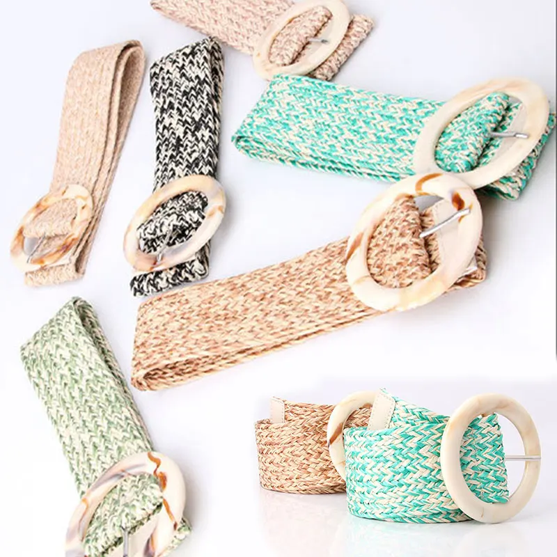 

Ремень женский Плетеный, соломенный Повседневный ультра широкий пояс с декоративной пряжкой из резного дерева, уплотнение для классическо...