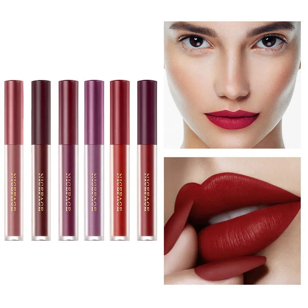 

Бархатная Матовая жидкая блестящая долговечная антипригарная нюдовая помада, Женский ТИНТ, набор косметики для красоты, 6 цветов