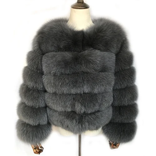 Dark grey Женские пальто из натурального Лисьего меха для женщин, теплое пальто из натурального Лисьего меха, зимняя женская меховая куртка, женские цветные пальто из натурального меха - Цвет: Dark grey