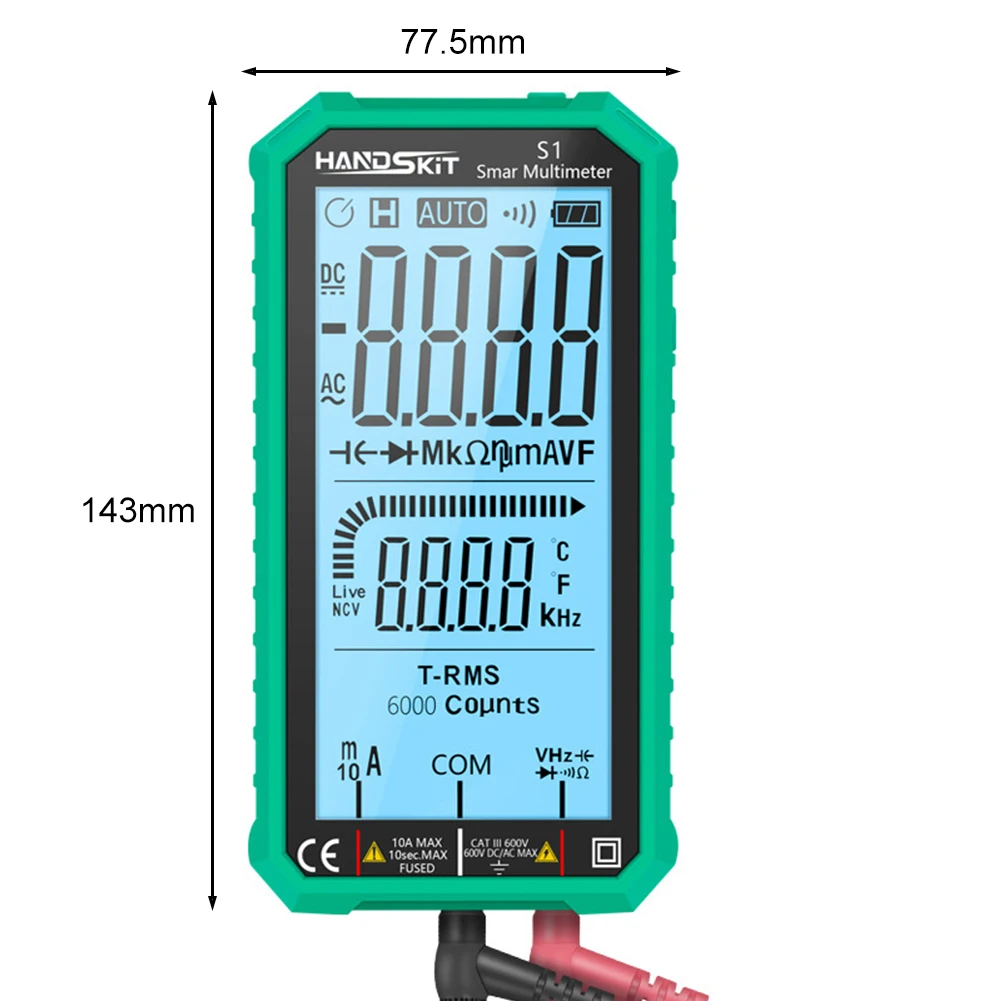 

6000 Counts AC/DC Voltage LCD Digital Multimeter with Backlight Portable Ohm Resistance Capacitance Temperature Tester Meter