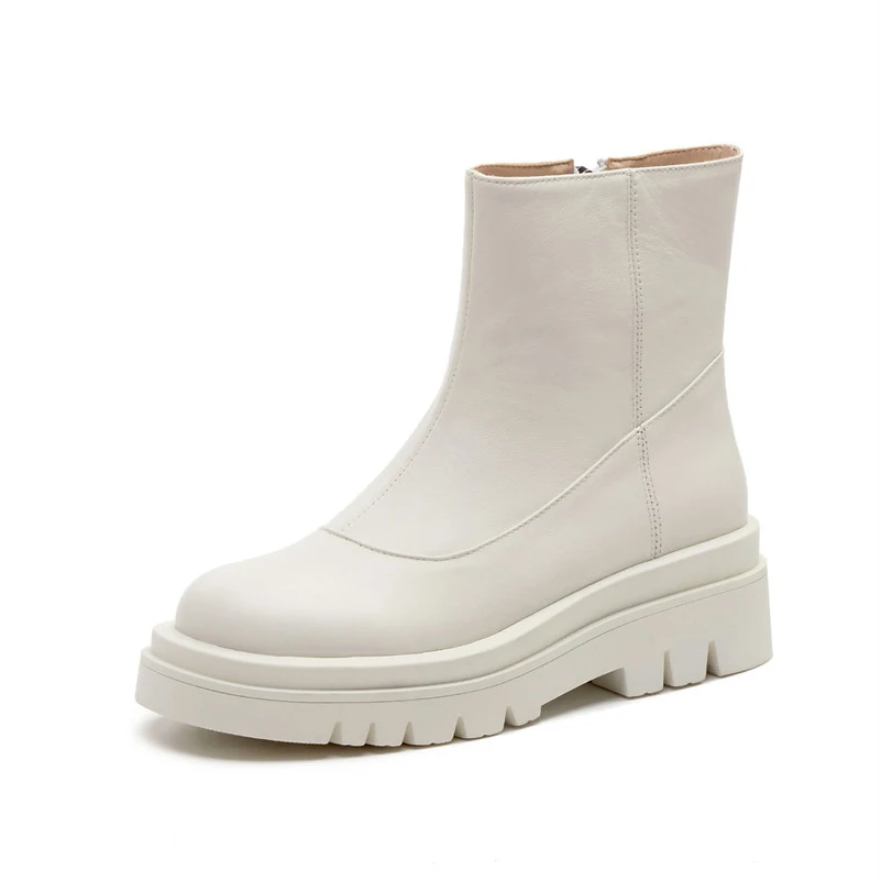 

ANNYMOLI Real Leather Ankle Boots Woman Boots Platform High Heel Short Boots Zip Thick Heel Female Shoes Autumn Winter White 43