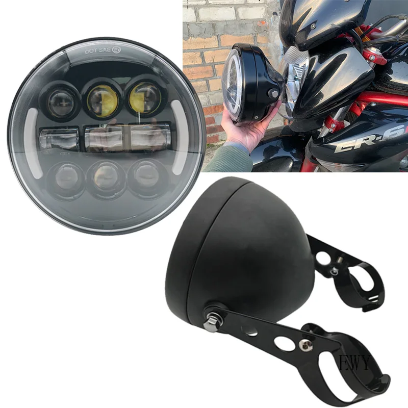 5 75 дюймов светодиодный фонарь с halo angel eyes &quotфары ведро корпус для мотоцикла Harley