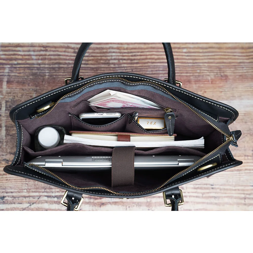 

NUPUGOO Business Men's Briefcase Genuine Leather High Capacity Handbag Casual Crossbody Bag Removable Handle For 16 Inch Laptop