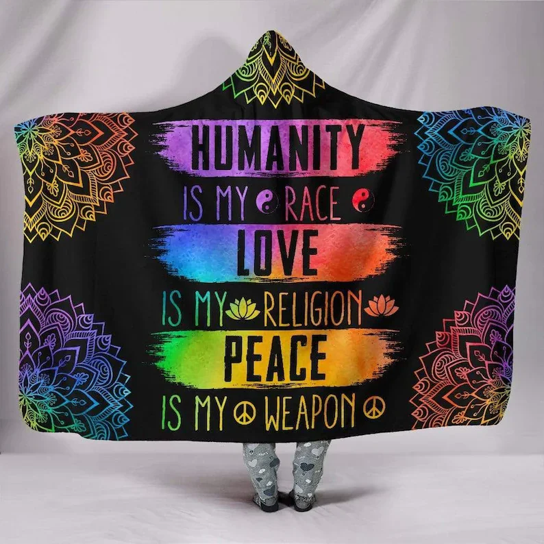 

Humanity Colorful, Peace Sign, Mandala Multi Color, Ying Yang, Hooded Blanket, Bright Colorful, With Hood, Meditation, Hippie