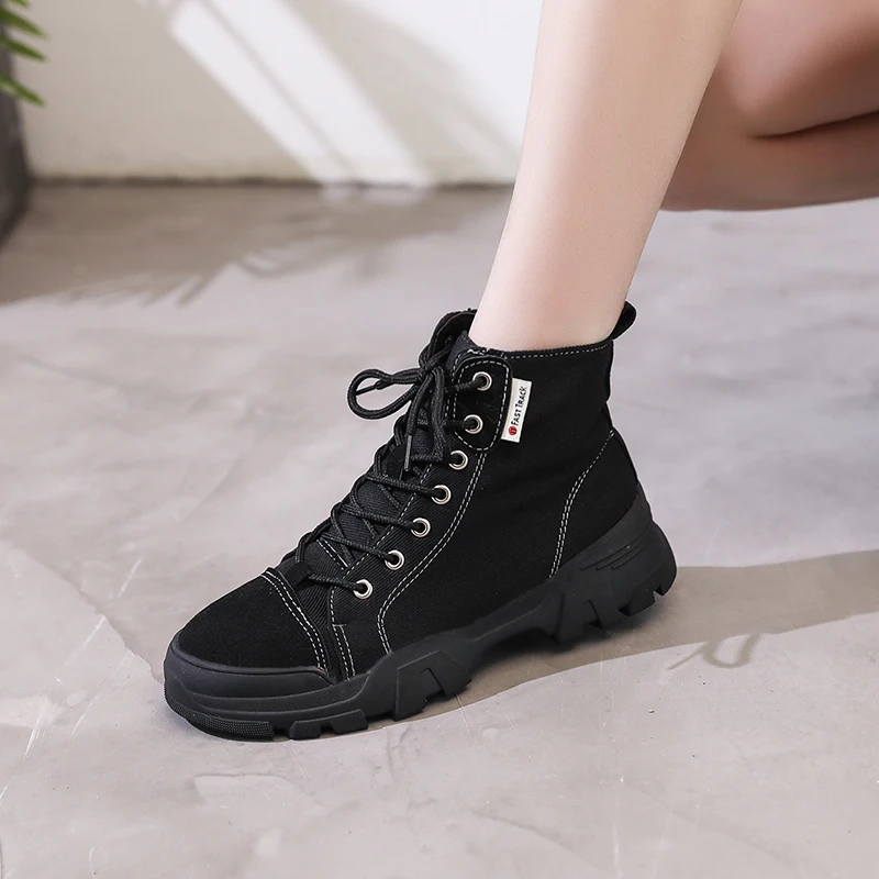 Осенние женские ботинки Повседневная парусиновая обувь Женские однотонные