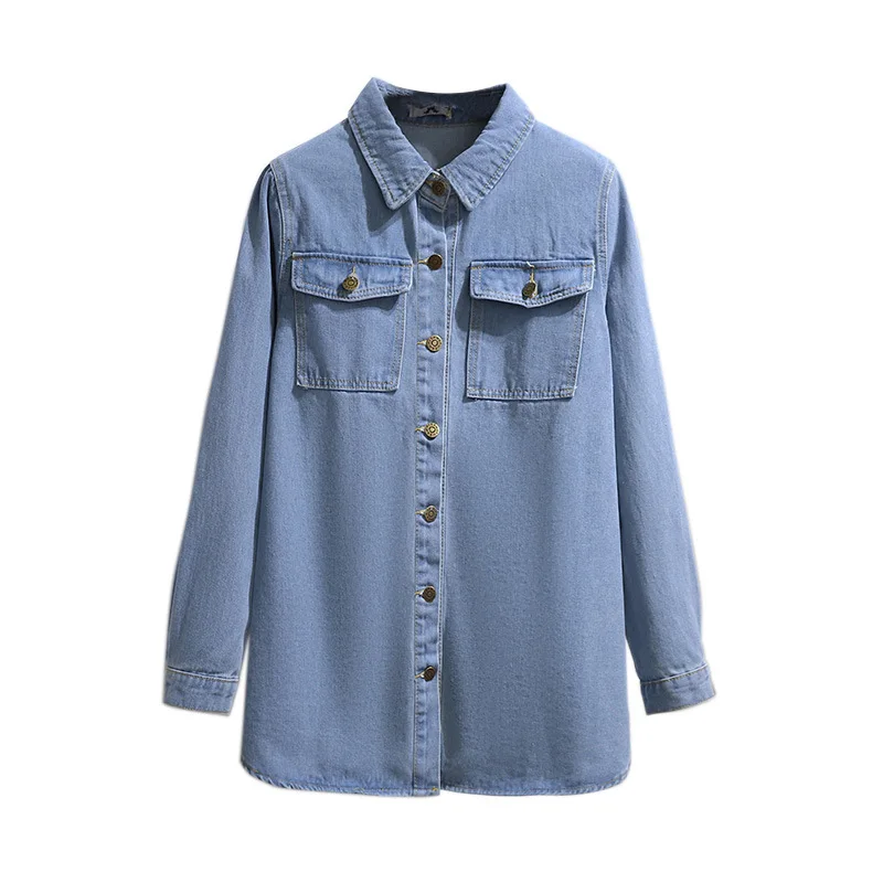 

2021 blouse women clothes plus size Denim woman jackets 6XL casual office ladies long sleeve shirts blue blouses women fashion