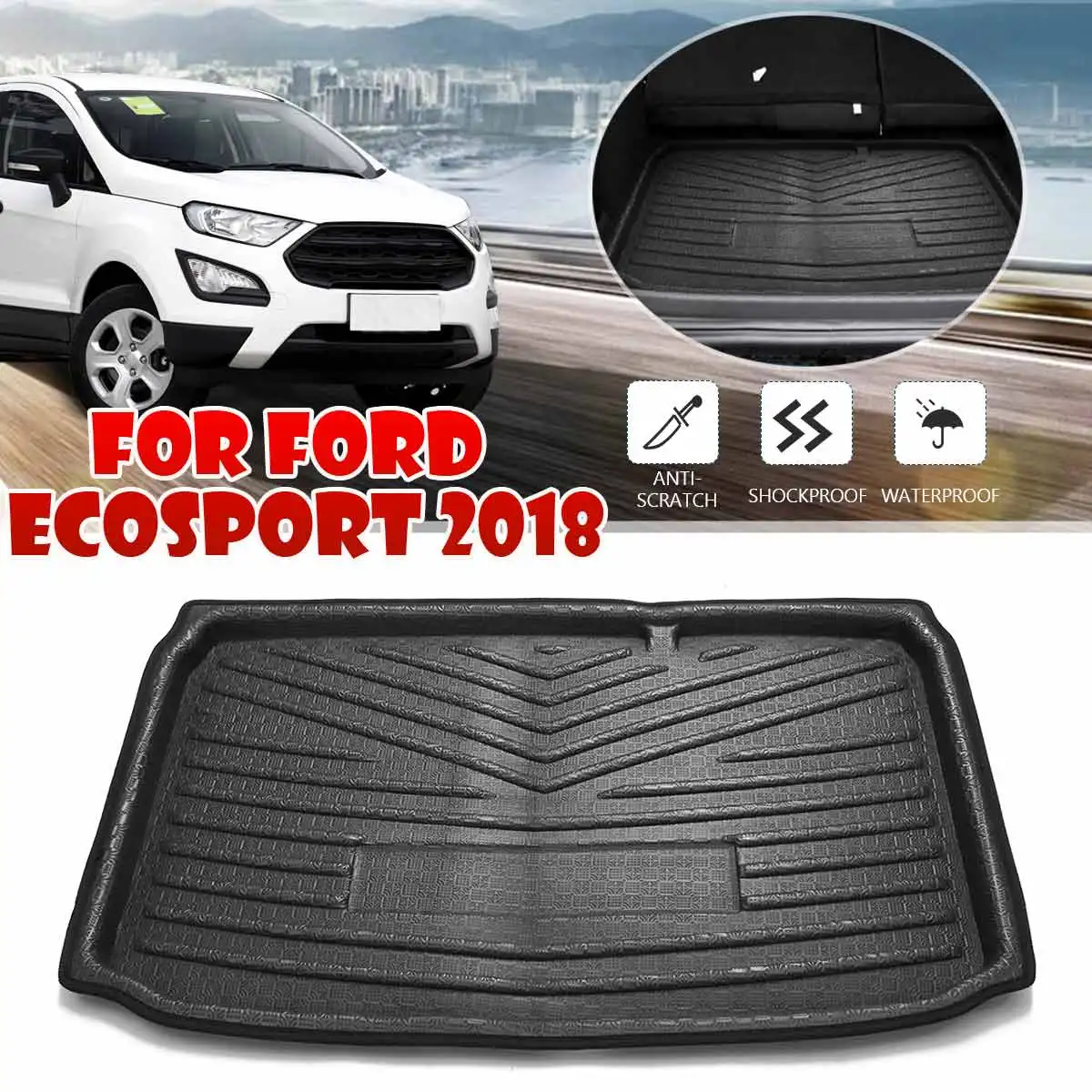 Поднос для багажника Ford EcoSport 2018 2020 + поднос ковров черные автомобильные